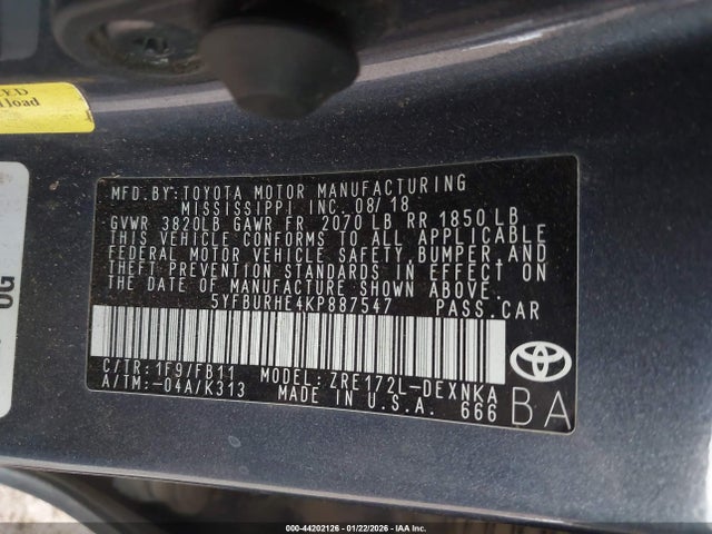 5YFBURHE4KP887547 Toyota COROLLA LE