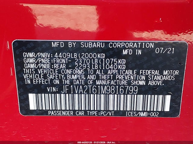 2021 SUBARU WRX STI JF1VA2T61M9816799 Photo 8