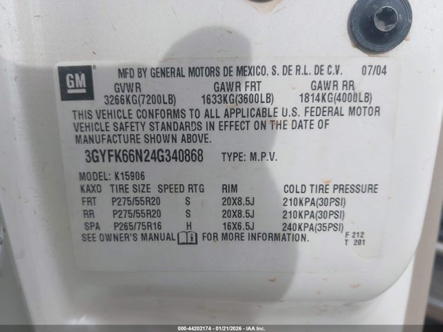 2004 CADILLAC ESCALADE ESV 3GYFK66N24G340868 Photo 8