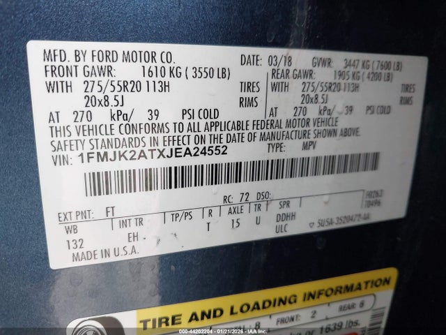 1FMJK2ATXJEA24552 Ford Expedition Max Limited
