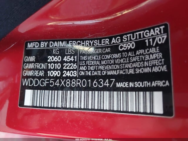 44202215 :رقم المزاد ، WDDGF54X88R016347 vin ، 2008 Mercedes-benz C 300 Luxury/sport مزاد بيع