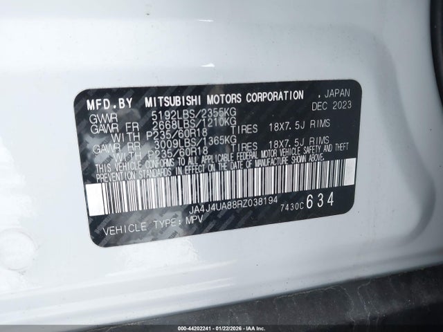 2024 MITSUBISHI OUTLANDER JA4J4UA88RZ038194 Photo 8