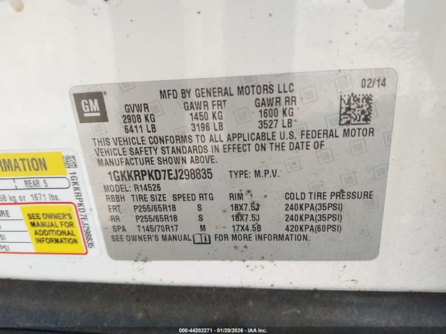 1GKKRPKD7EJ298835 GMC Acadia Sle-2