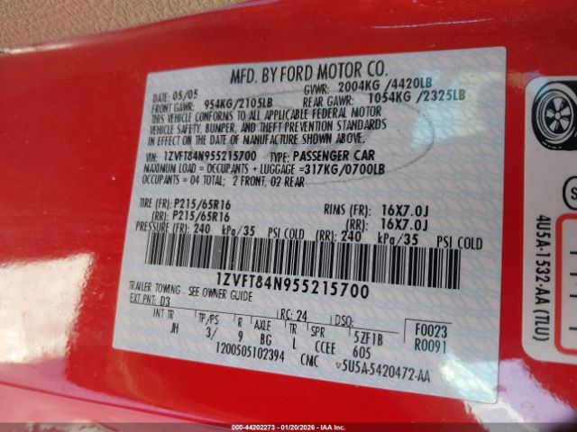 2005 FORD MUSTANG 1ZVFT84N955215700 Photo 8