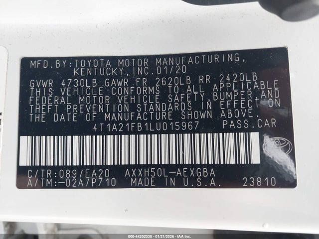 2020 TOYOTA AVALON HYBRID 4T1A21FB1LU015967 Photo 8