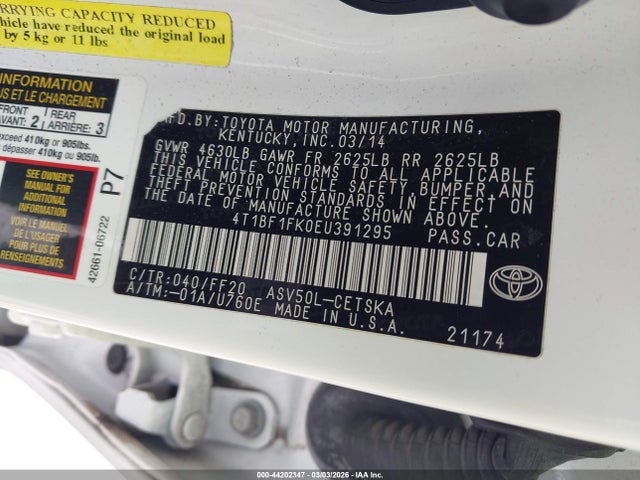 Toyota CAMRY SE 2014 4T1BF1FK0EU391295 Image 9