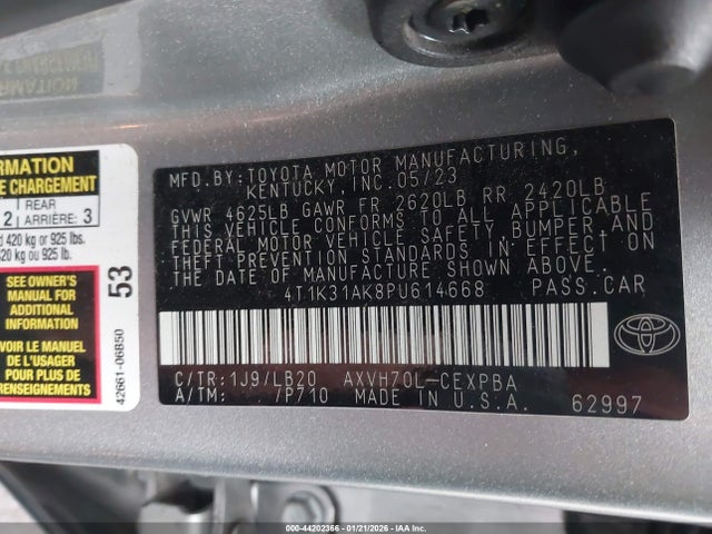 4T1K31AK8PU614668 Toyota Camry Xse Hybrid