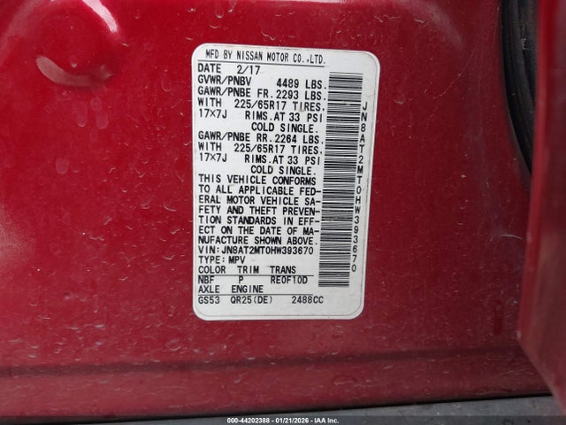 JN8AT2MT0HW393670 Nissan ROGUE SV