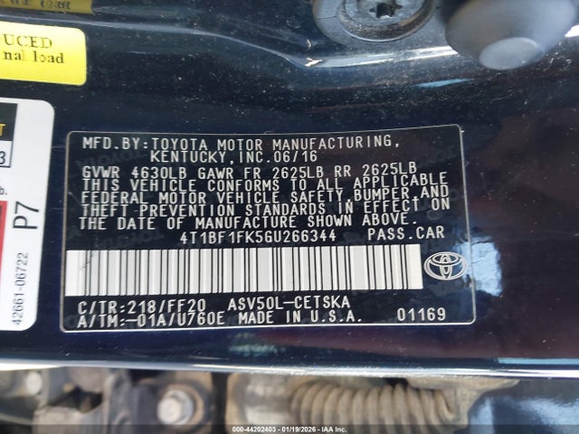 4T1BF1FK5GU266344 Toyota CAMRY SE