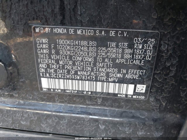 3CZRZ2H5XSM783475 Honda Hr-v Awd Sport