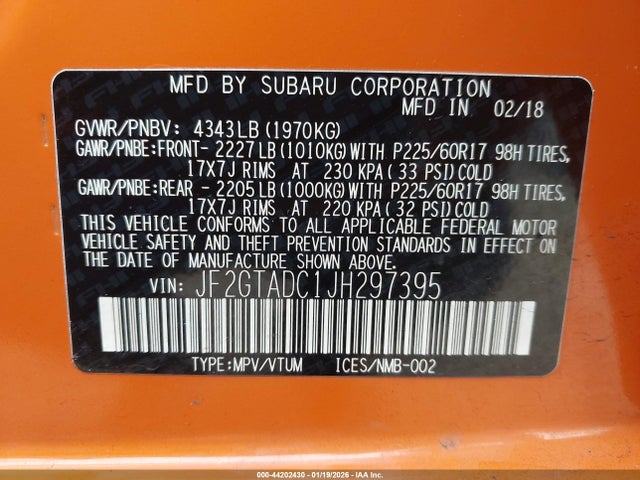 JF2GTADC1JH297395 Subaru Crosstrek 2.0i Premium