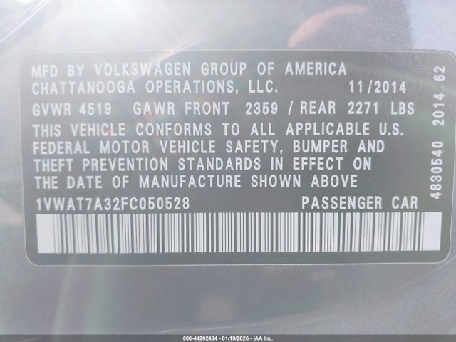 Volkswagen Passat 1.8t Wolfsburg Edition 2015 1VWAT7A32FC050528 Image 9