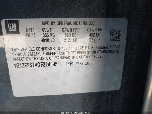 44202445 :رقم المزاد ، 1G1ZE5ST4GF324095 vin ، 2016 Chevrolet Malibu 1lt مزاد بيع