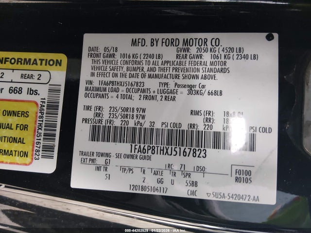 Aukcja sprzedaży 2018 Ford Mustang Ecoboost, vin: 1FA6P8THXJ5167823, numer aukcji: 44202529