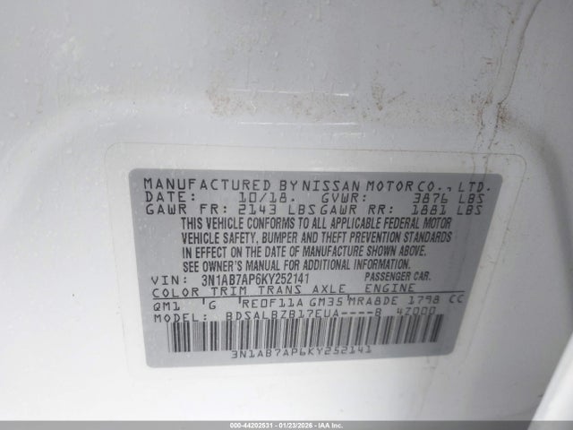3N1AB7AP6KY252141 Nissan SENTRA S