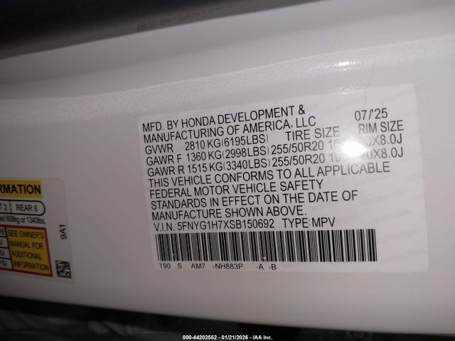 5FNYG1H7XSB150692 Honda Pilot Touring