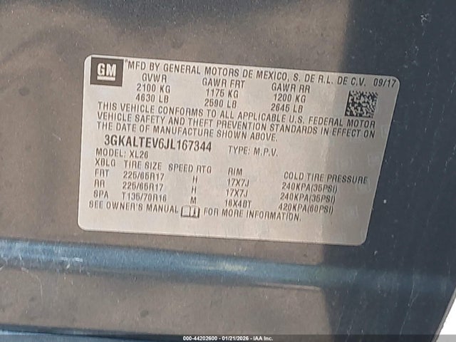 Aukcja sprzedaży 2018 Gmc Terrain Sle, vin: 3GKALTEV6JL167344, numer aukcji: 44202600