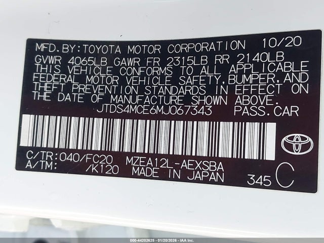 2021 TOYOTA COROLLA JTDS4MCE6MJ067343 Photo 8