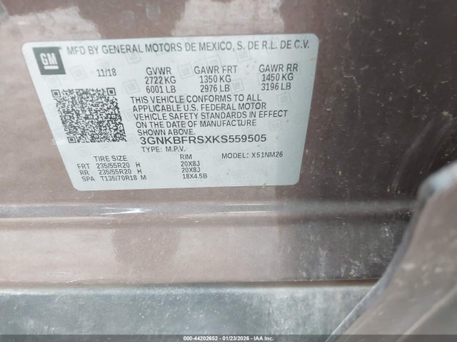 Aukcja sprzedaży 2019 Chevrolet Blazer Premier, vin: 3GNKBFRSXKS559505, numer aukcji: 44202652