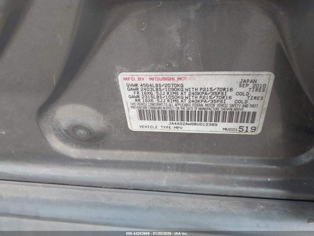 2011 MITSUBISHI OUTLANDER JA4AS2AW9BU012389 Photo 8