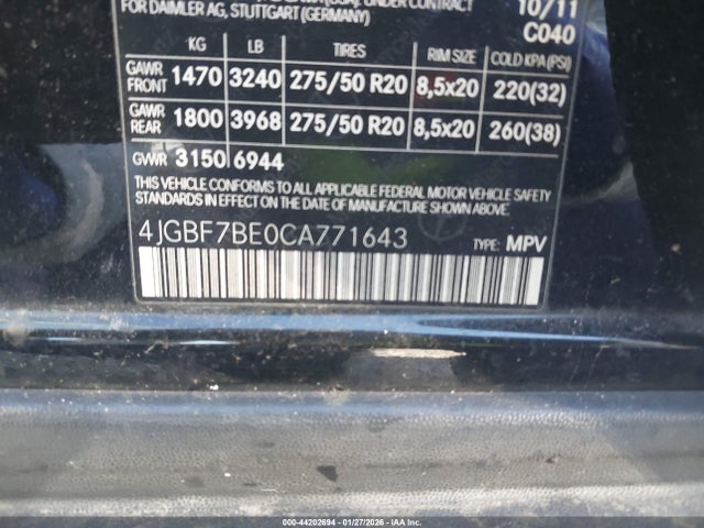 2012 MERCEDES-BENZ GL 450 4JGBF7BE0CA771643 Photo 8