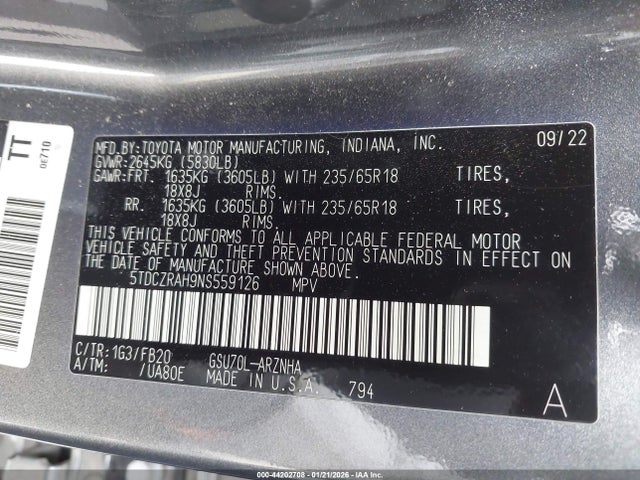 2022 TOYOTA HIGHLANDER 5TDCZRAH9NS559126 Photo 8