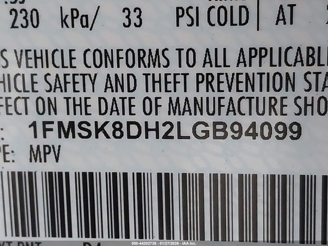 1FMSK8DH2LGB94099 Ford EXPLORER XLT