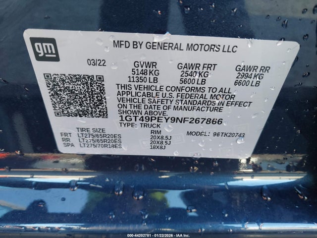 1GT49PEY9NF267866 GMC Sierra 2500hd 4wd Standard Bed At4