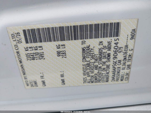 Nissan Maxima 3.5 S 2016 1N4AA6AP5GC906045 Image 9