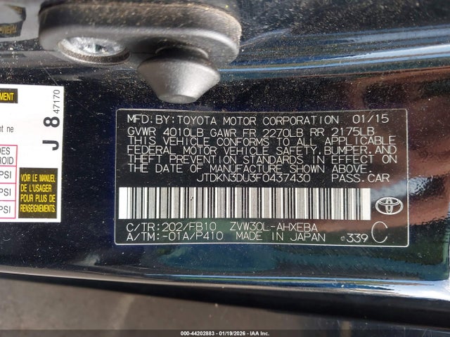 JTDKN3DU3F0437430 Toyota Prius Two