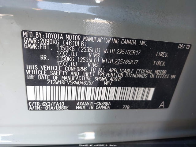 Toyota Rav4 Xle 2019 2T3W1RFV5KW046257 Image 9