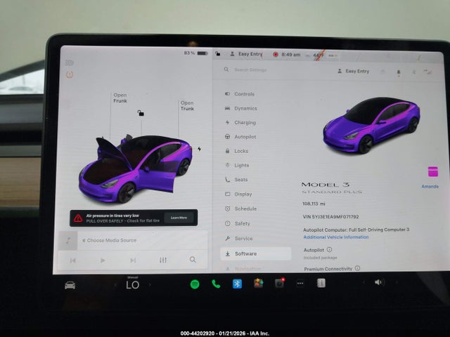 44202920 :رقم المزاد ، 5YJ3E1EA9MF071792 vin ، 2021 Tesla Model 3 Standard Range Plus Rear-wheel Drive مزاد بيع