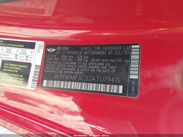 2010 MINI COOPER WMWMF3C52ATU79415 Photo 8