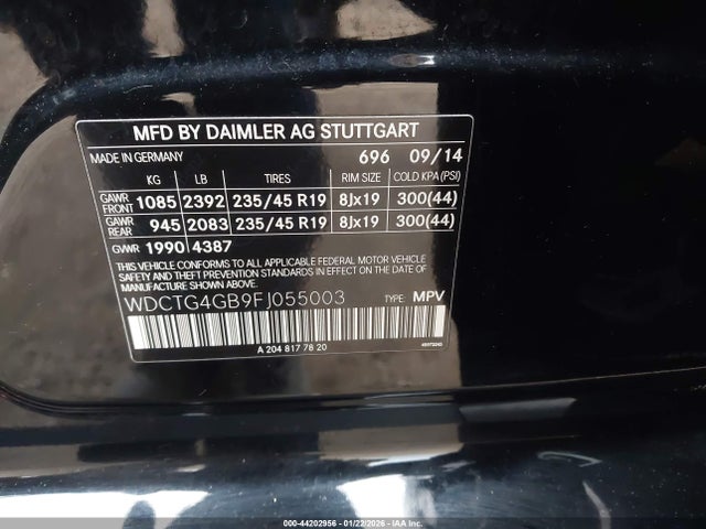 WDCTG4GB9FJ055003 Mercedes-Benz Gla 250 4matic