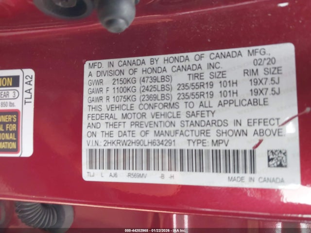 2HKRW2H90LH634291 Honda Cr-v Awd Touring