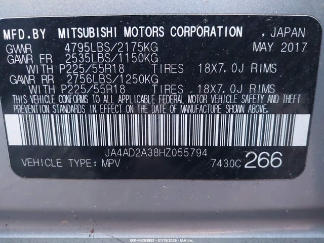 2017 MITSUBISHI OUTLANDER JA4AD2A38HZ055794 Photo 8