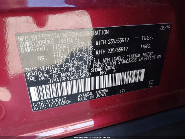 Toyota Rav4 Xle Premium 2019 JTMA1RFV3KD034597 Image 9