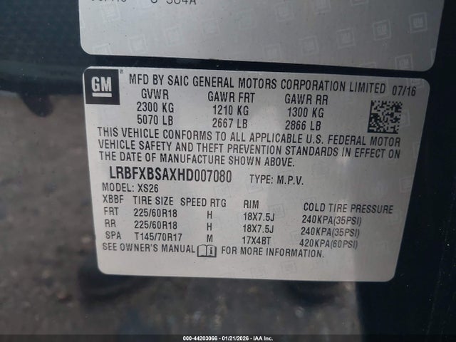 Продаж на аукціоні авто 2017 Buick Envision Essence, vin: LRBFXBSAXHD007080, номер лоту: 44203066