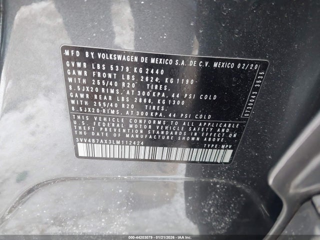 44203079 :رقم المزاد ، 3VV4B7AX3LM112424 vin ، 2020 Volkswagen Tiguan 2.0t Sel Premium R-line مزاد بيع