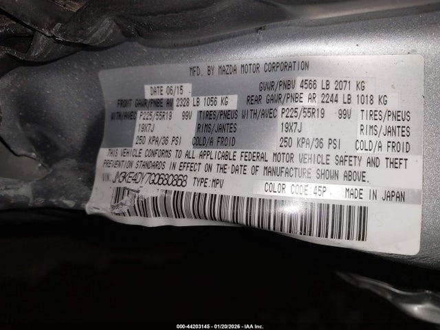 2016 Mazda Cx-5 Grand Touring მანქანა იყიდება აუქციონზე, vin: JM3KE4DY7G0680868, აუქციონის ნომერი: 44203145