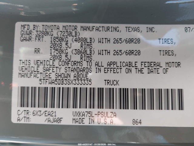 5TFWA5DB3SX333335 Toyota Tundra Limited