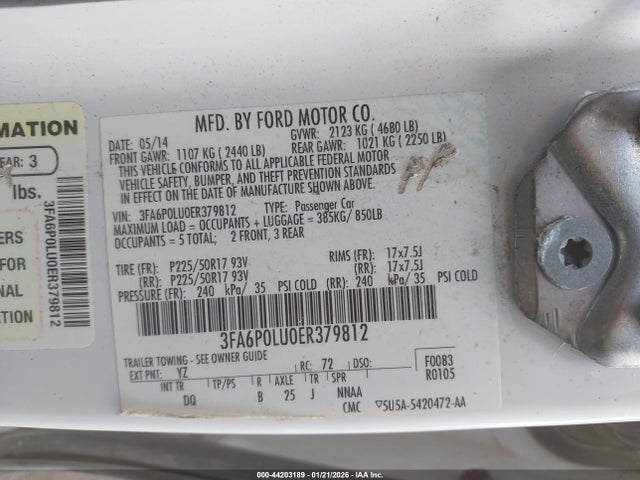 3FA6P0LU0ER379812 Ford Fusion Hybrid Se