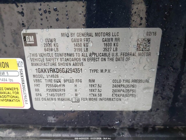 1GKKVRKD6GJ294351 GMC Acadia Slt-1