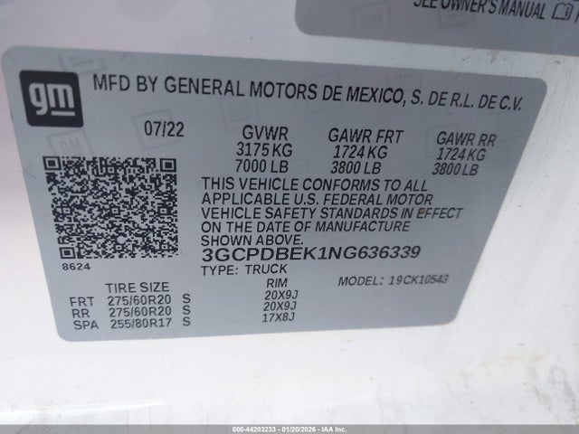 2022 Chevrolet Silverado 1500 4wd  Short Bed Custom მანქანა იყიდება აუქციონზე, vin: 3GCPDBEK1NG636339, აუქციონის ნომერი: 44203233