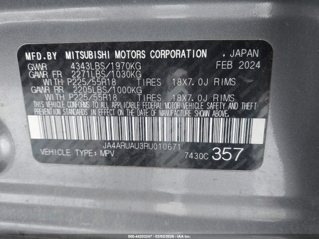 Aukcja sprzedaży 2024 Mitsubishi Outlander Sport 2.0 Es Awc, vin: JA4ARUAU3RU010671, numer aukcji: 44203247