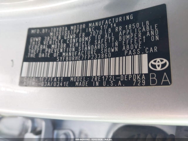 Toyota COROLLA L 2015 5YFBURHE7FP233860 Image 9