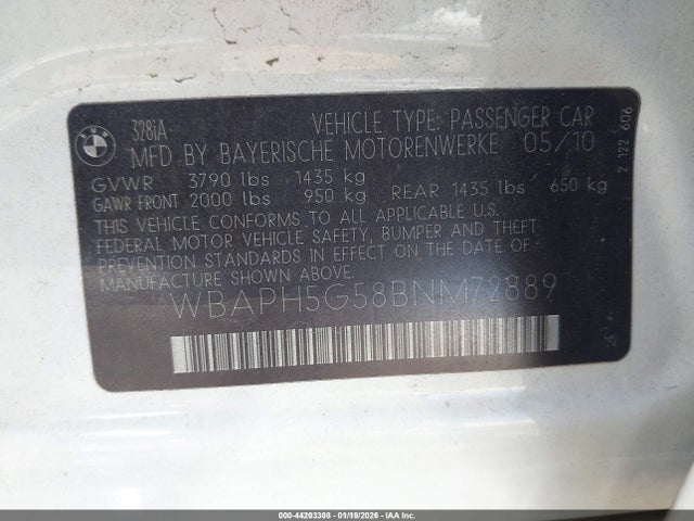 Aukcja sprzedaży 2011 Bmw 328i, vin: WBAPH5G58BNM72889, numer aukcji: 44203308