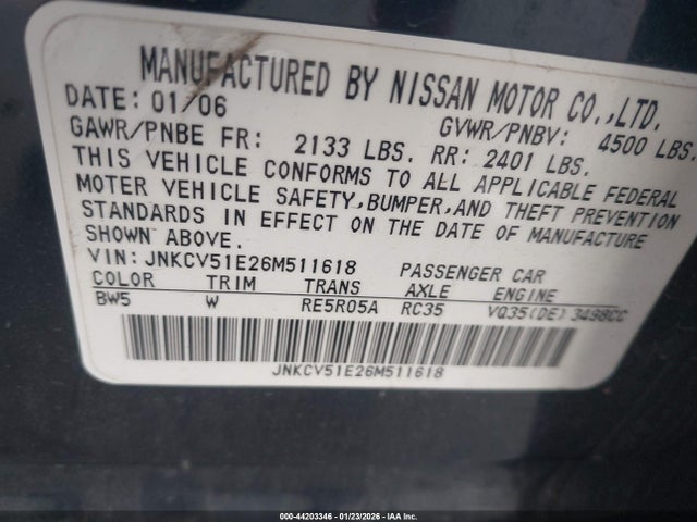 2006 INFINITI G35 JNKCV51E26M511618 Photo 8