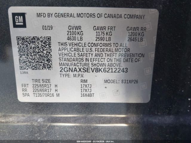 2019 CHEVROLET EQUINOX 2GNAXSEV8K6212243 Photo 8