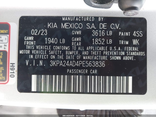 Продаж на аукціоні авто 2023 Kia Rio Lx, vin: 3KPA24AD4PE563836, номер лоту: 44203429